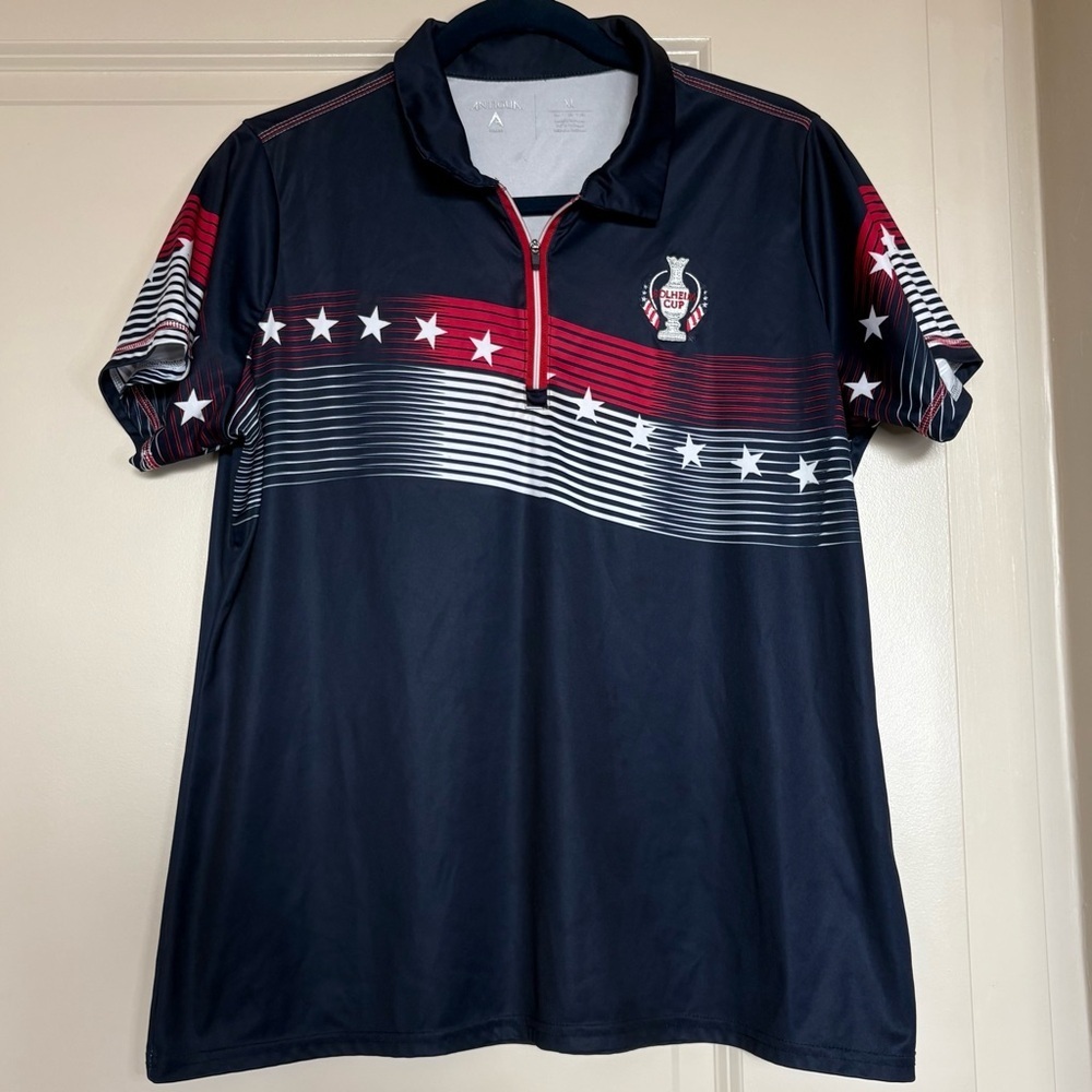 Solheim Cup Golf Stars and Stripes Antigua Zip Up Polo Size XL